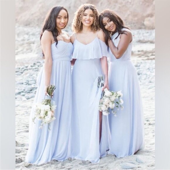 NEW Birdy Grey Grace Convertible Chiffon Bridesmaid Dress Ice Blue Size Medium - Picture 2 of 16